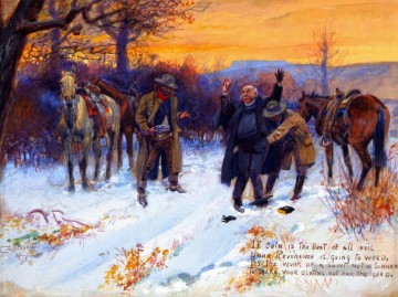 Indianer und Cowboy Werke - den Priester sprengen 1915 Charles Marion Russell Indiana Cowboy